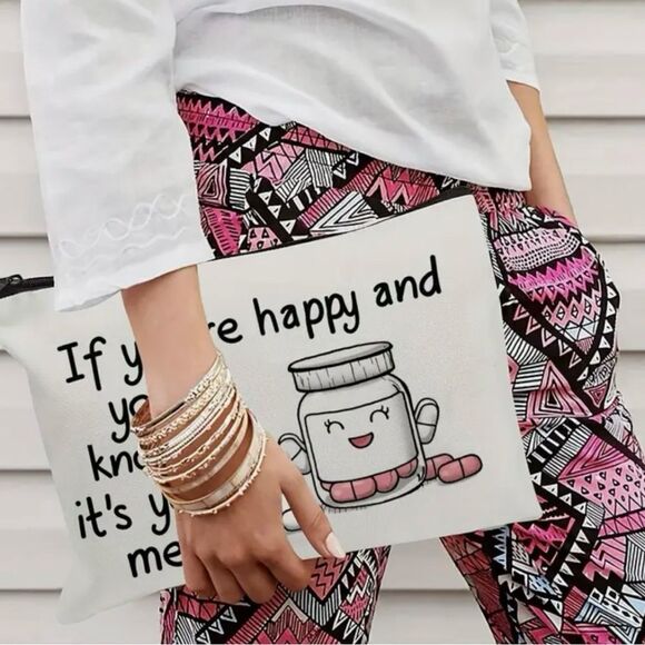 Medicine Bottle Bag ~ Happy & You Know It ~ It’s Your Meds! Linen Drug Pouch ~ - Picture 4 of 8